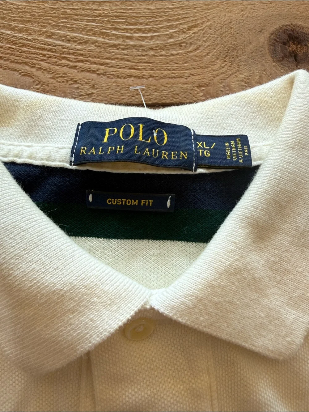 Ralph Lauren White Polo with Navy & Green Stripes Vintage